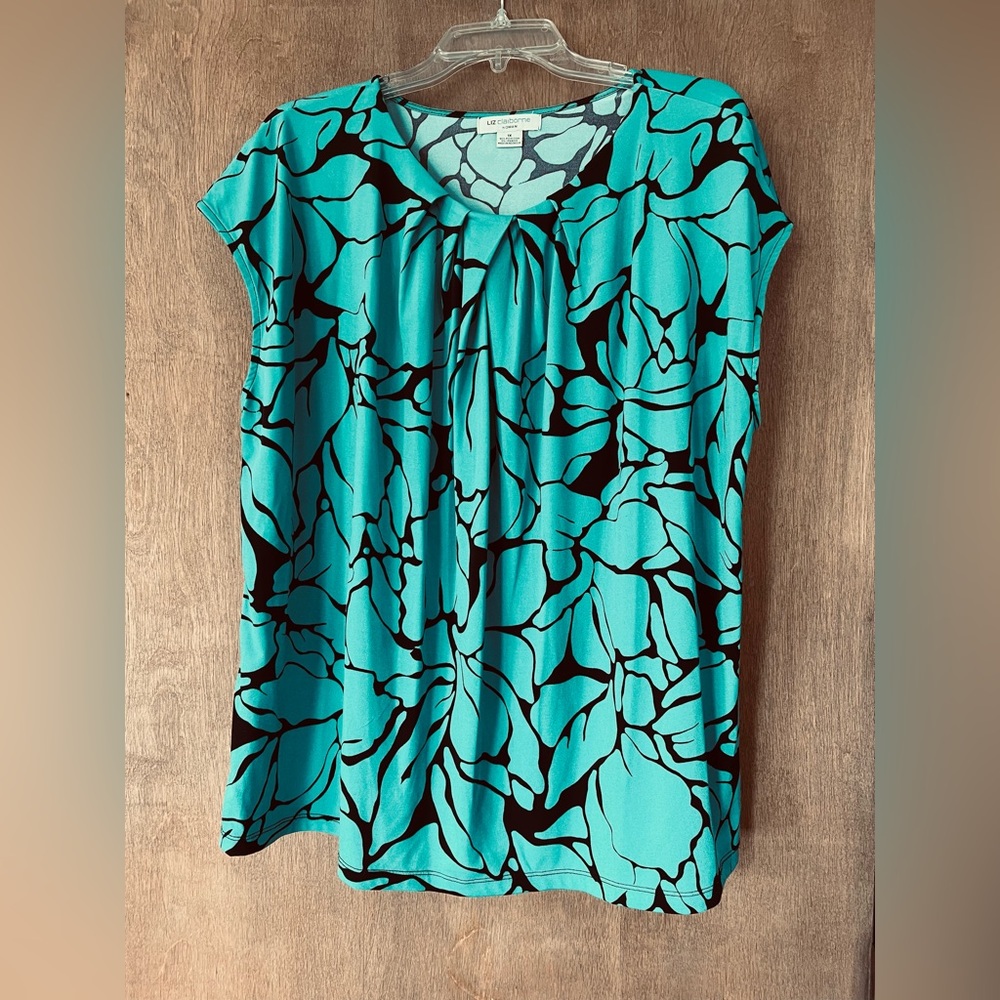Liz Claiborne Women’s 1X Blouse Green & Black EXCELLENT
